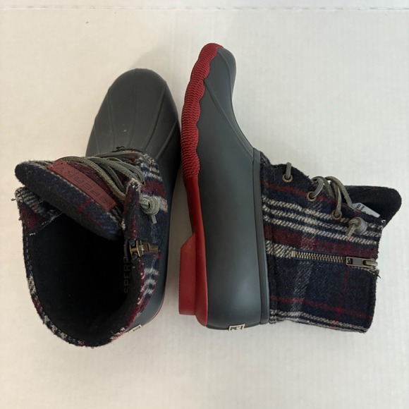 Sperry Waterproof Duck‎ Boots Women's 8M Plaid Wool Lace Up Ankle Rain Booties - Picture 8 of 8